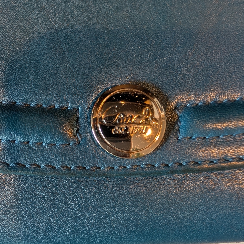 Coach Blue Leather Wallet with Gold Accents - Picture 7 of 13